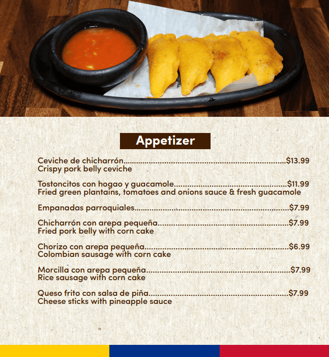 Menú de aperitivos con variedad de entradas y bocados con guarniciones, presentados de forma apetecible.